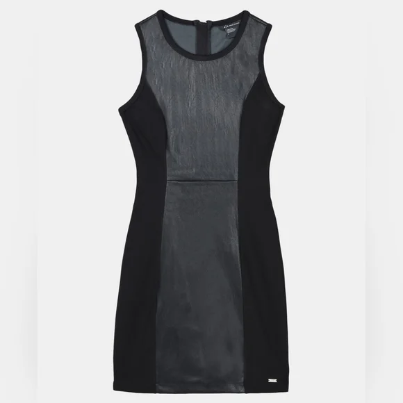 Armani Exchange black leather mini dress